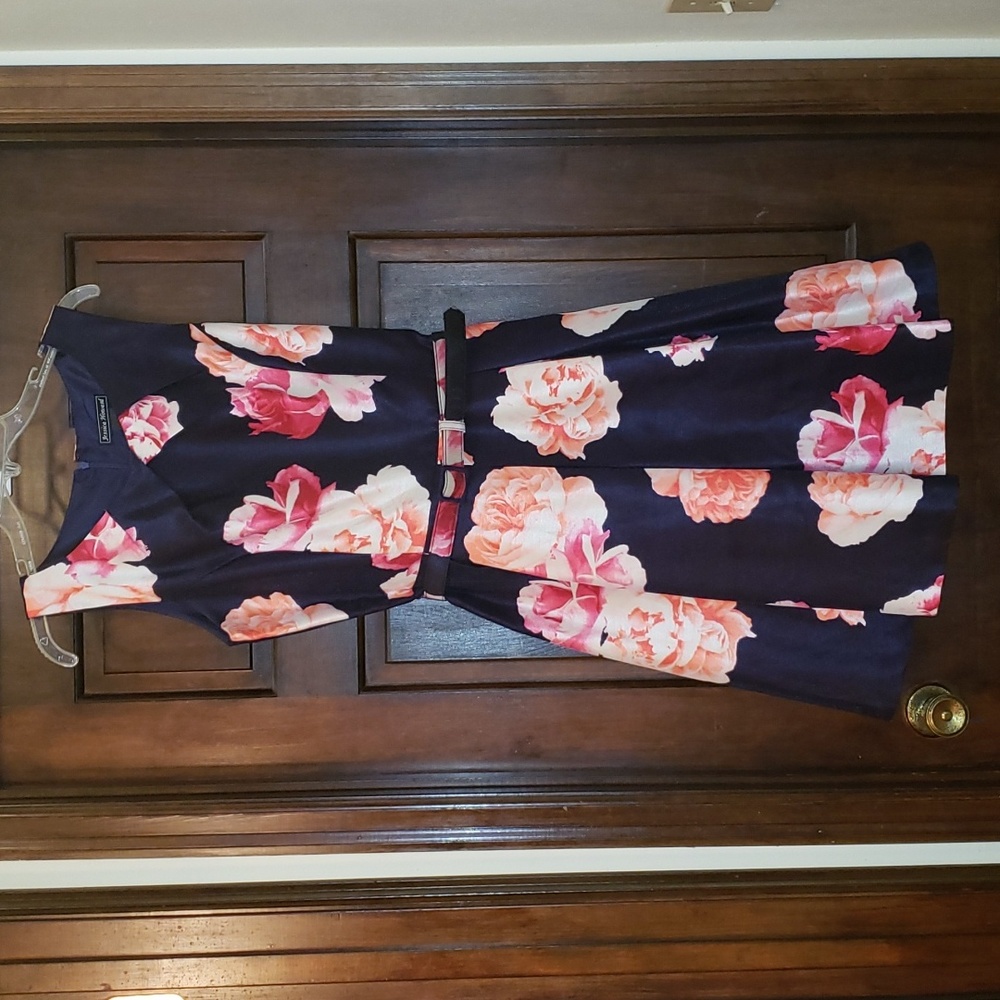 Jessica Howard Fit & Flare Sleeveless Floral Dress 12 Navy Pink